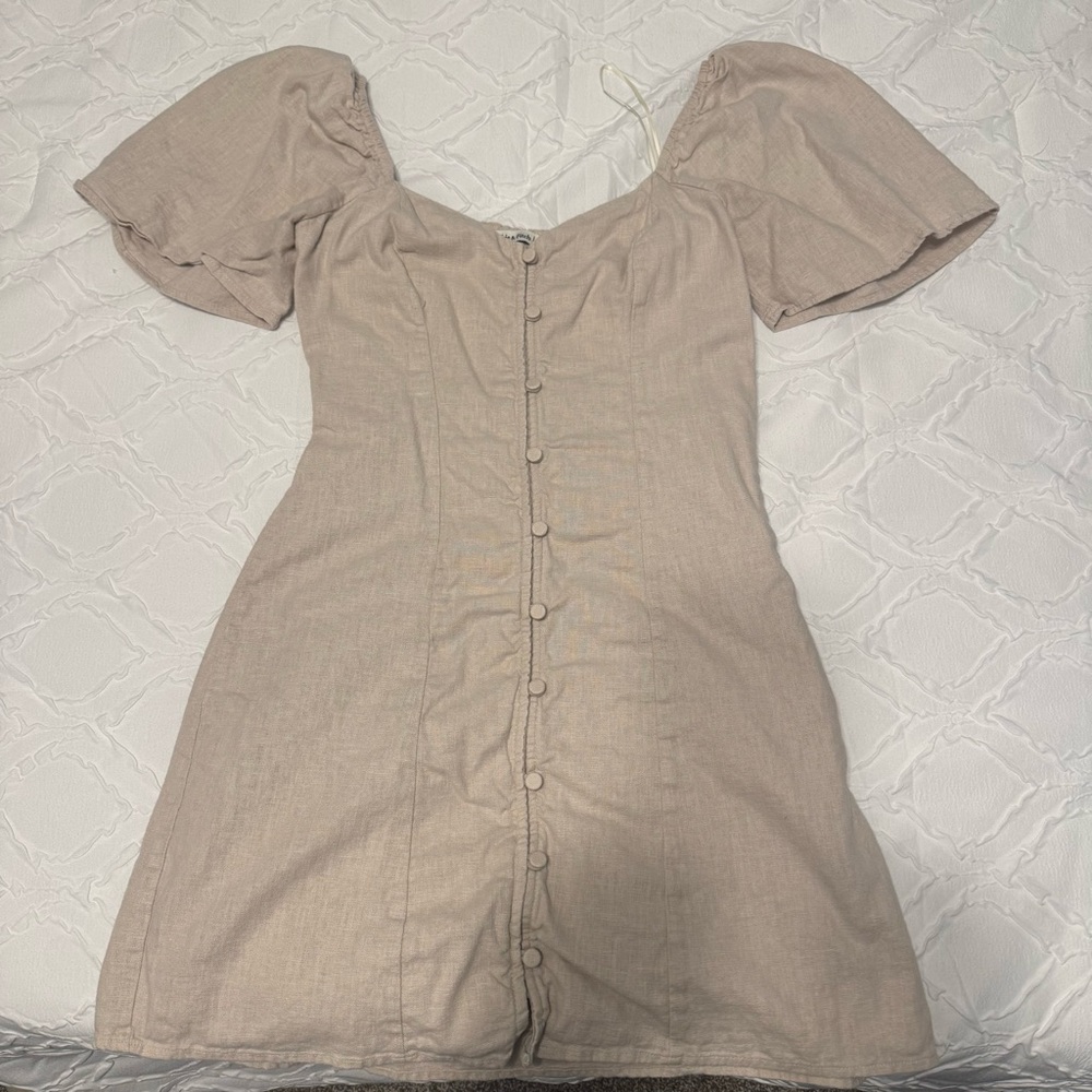 Abercrombie & Fitch Beige Button-Front Mini Dress